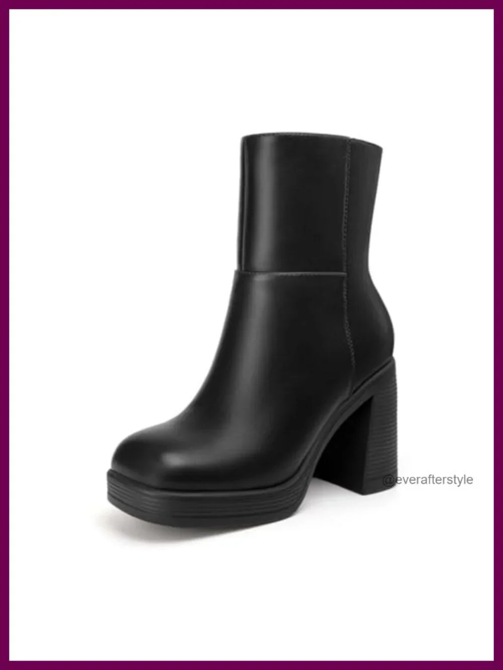 Women's Square Toe Platform Ankle Boots Chunky Heel Zip Side PU Leather